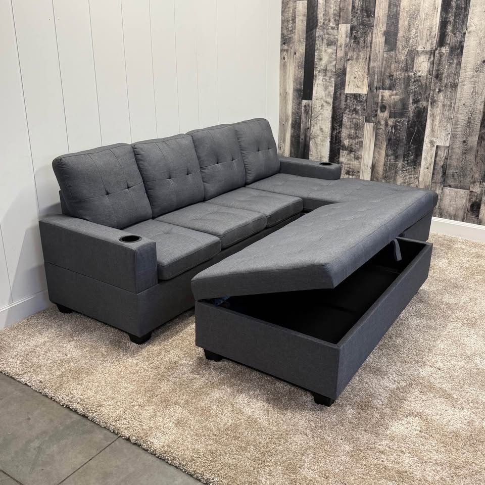 Dark Grey Sleeper Sectional with Storage Ottoman - photo 2