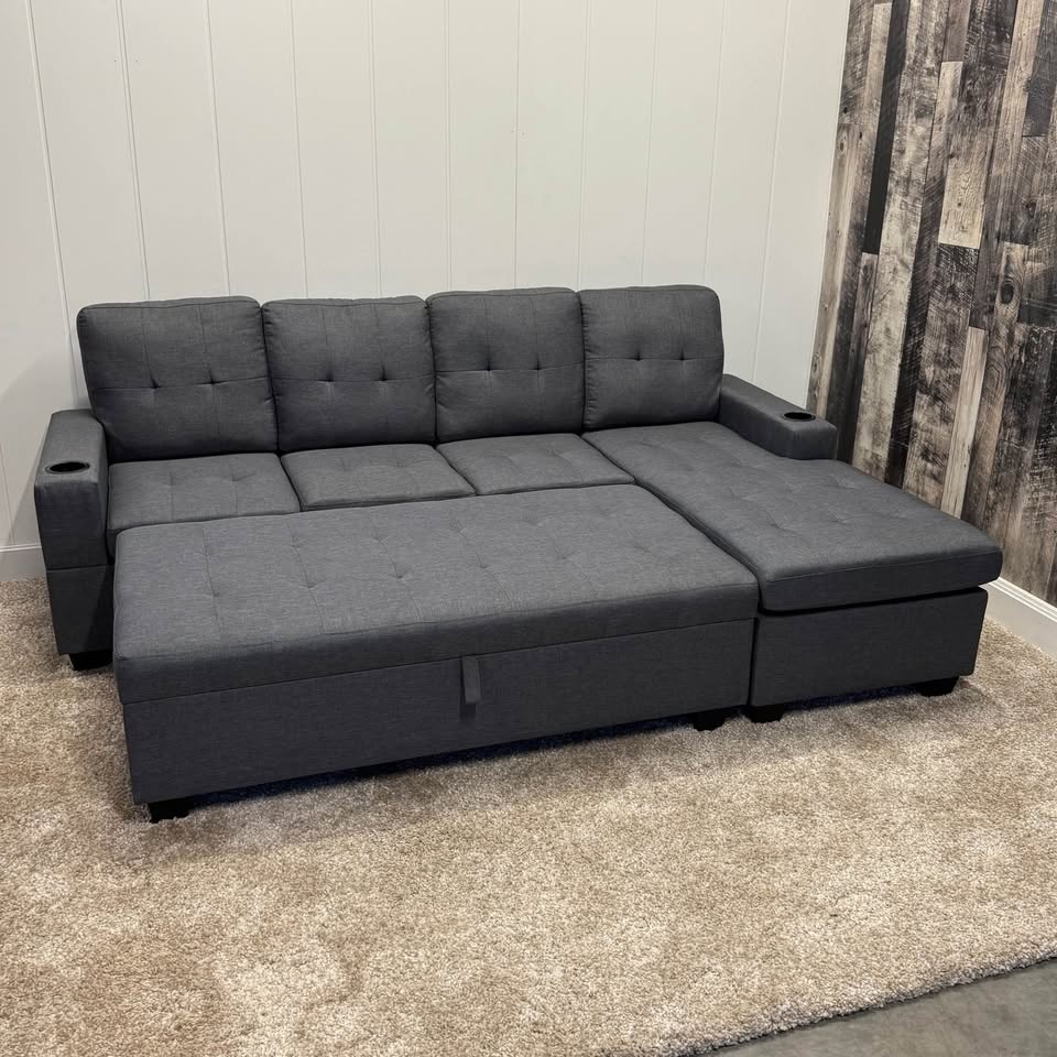 Dark Grey Sleeper Sectional with Storage Ottoman - photo 3