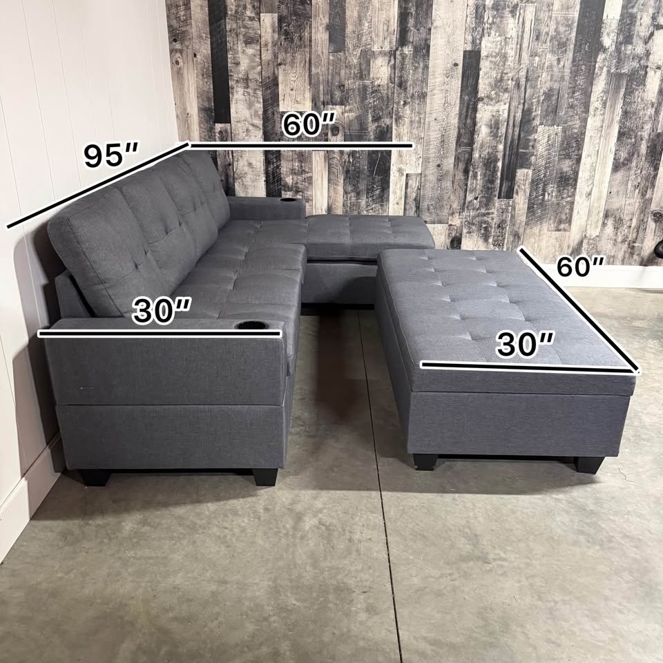 Dark Grey Sleeper Sectional with Storage Ottoman - photo 4