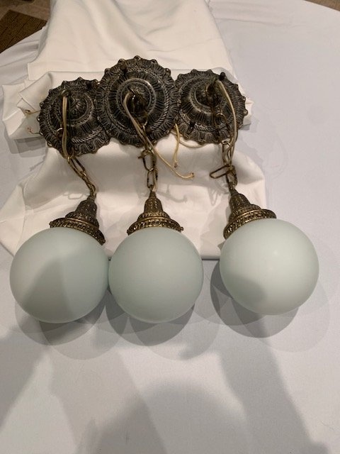 Ceiling Fixtures Lights Vintage Milk Glass 3 Fixtures - photo 2