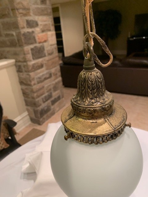 Ceiling Fixture Vintage 1 Pendant Milk Glass Globe - photo 4