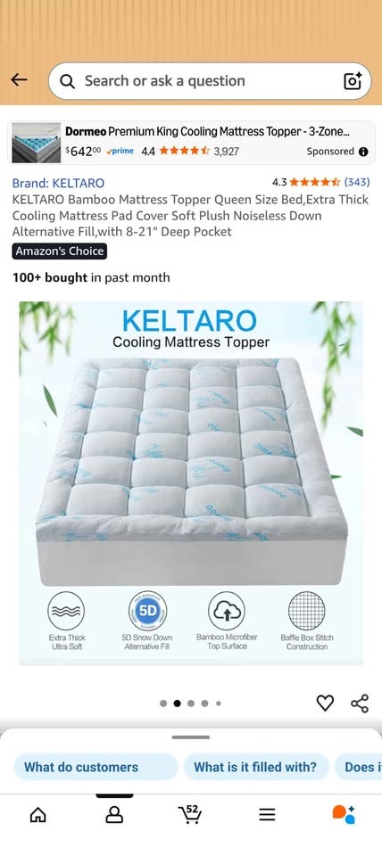 Bamboo queen size topper mattress - photo 3