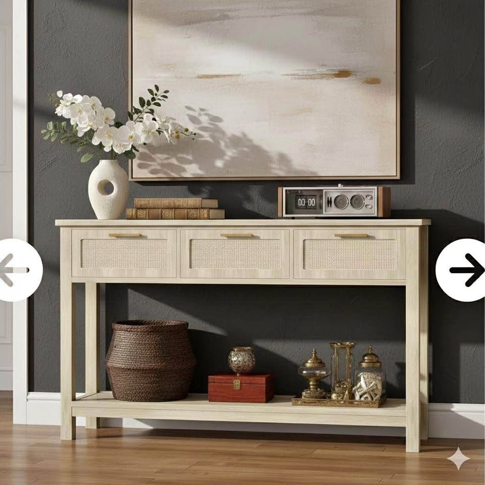 New Rattan 51.2" Console Table with 3 Drawers