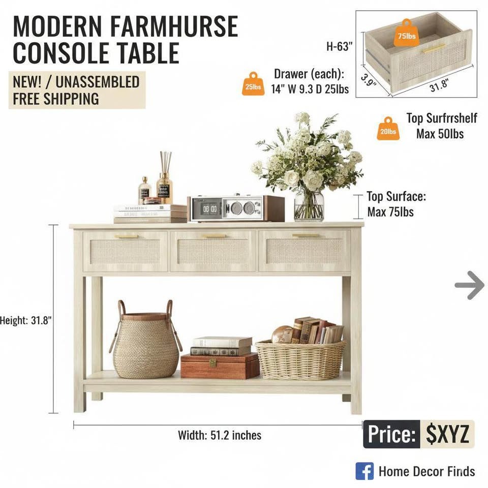 New Rattan 51.2" Console Table with 3 Drawers - photo 4
