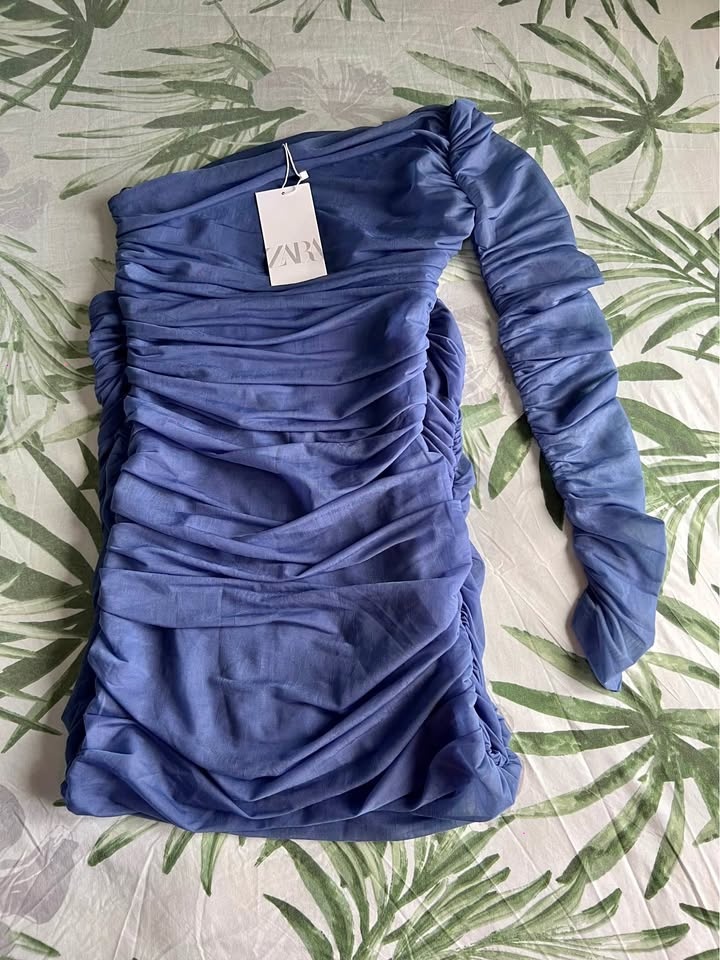 NEW Zara One-Shoulder Organza Midi Dress