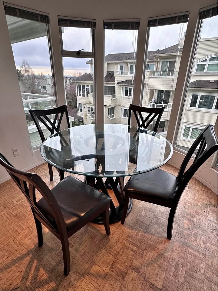 Round Glass table + 4 chairs for sale