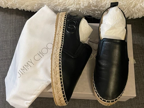 BRAND NEW Authentic JIMMY CHOO Black Lichi Flat Espadrilles US6. - photo 3