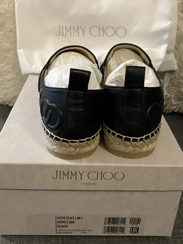 BRAND NEW Authentic JIMMY CHOO Black Lichi Flat Espadrilles US6. - photo 4