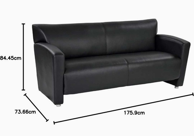 Office Star Sofa+Armchair, Black Faux Leather