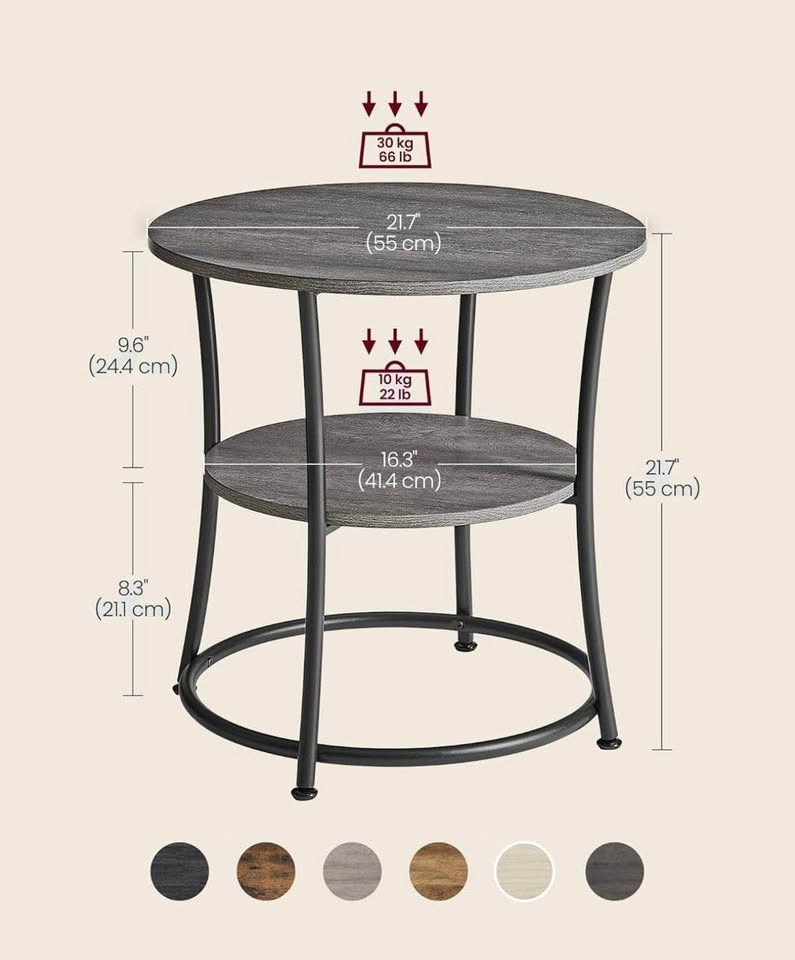 🆕 VASAGLE 2-Tier Round Side Table | Modern End Table - photo 3