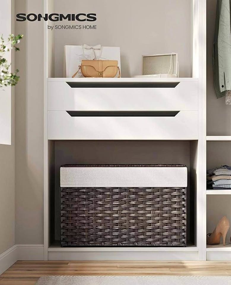 SONGMICS Storage Basket with Lid – Large Woven Storage Bin