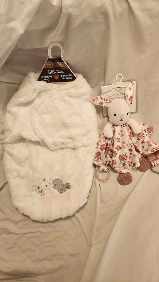 Baby shower gift - faux fur cozy swaddle + bunny lovey