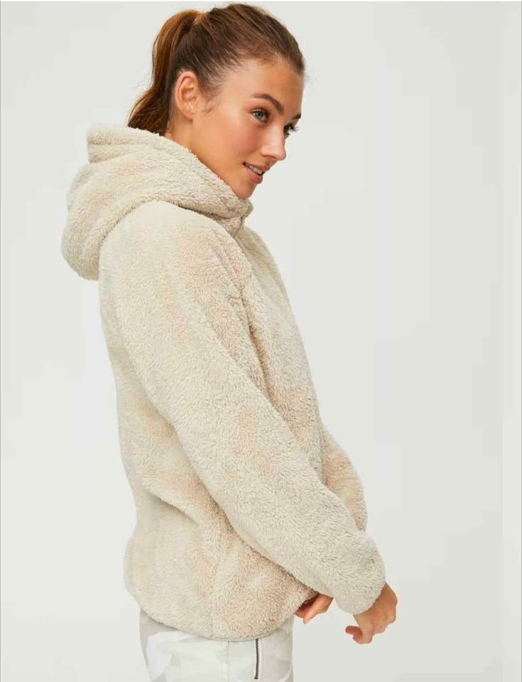 Aritzia TNA Fuzzy Cozy Full Zip Hooded Fleece Jacket - Small (S) - photo 2