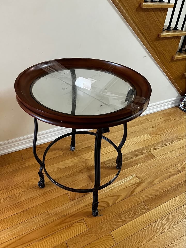 Art deco side tables iron wood and glass - photo 2