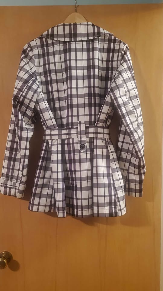 Faded Glory Black And White Plaid Trench Coat, Rain Coat M (8/10 - photo 2