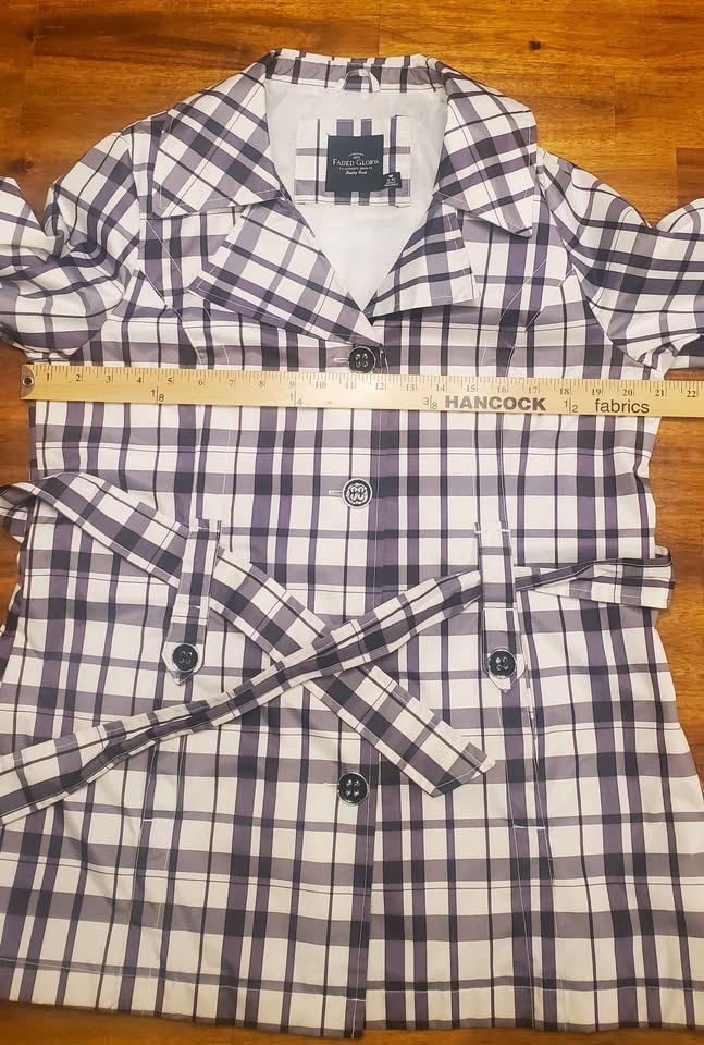 Faded Glory Black And White Plaid Trench Coat, Rain Coat M (8/10 - photo 5