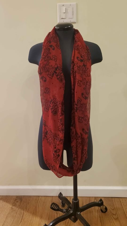 Chic Red and Black Floral Infinity Scarf Semi Sheer - photo 2