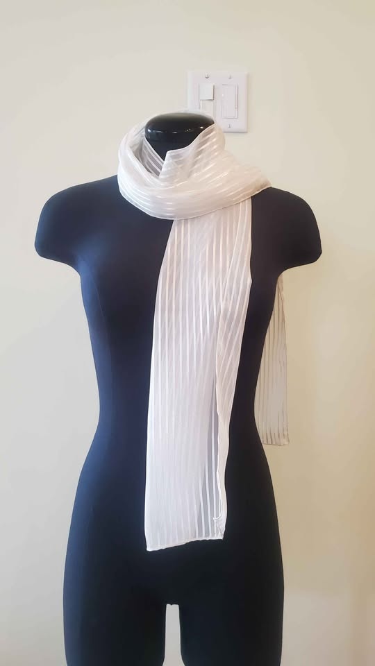 Vintage White Striped Scarf with Gold Accents Made in Korea - photo 2
