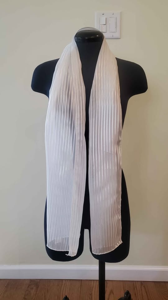 Vintage White Striped Scarf with Gold Accents Made in Korea - photo 3
