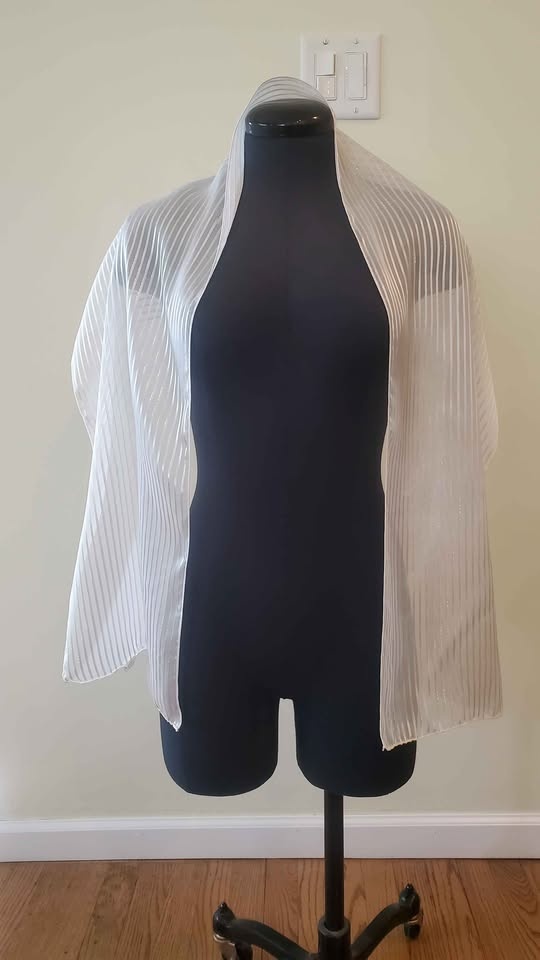 Vintage White Striped Scarf with Gold Accents Made in Korea - photo 4