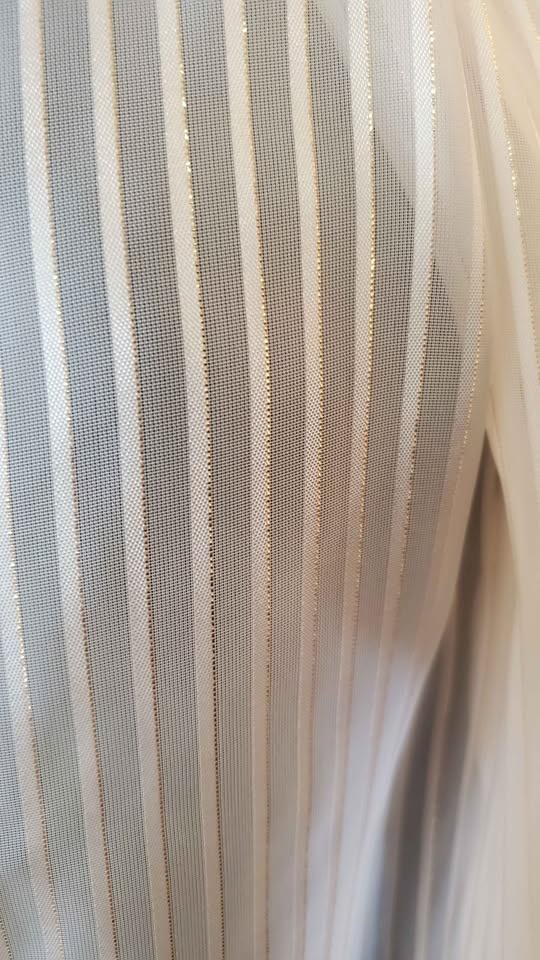 Vintage White Striped Scarf with Gold Accents Made in Korea - photo 5