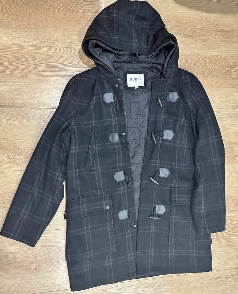GUESS Los Angeles Men's Plaid Toggle Duffle Coat - Like New!