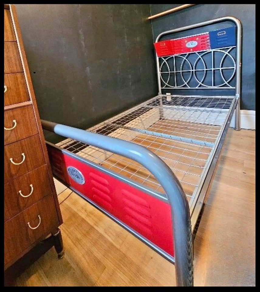 Twin Bed Frame - Red & Grey Metal