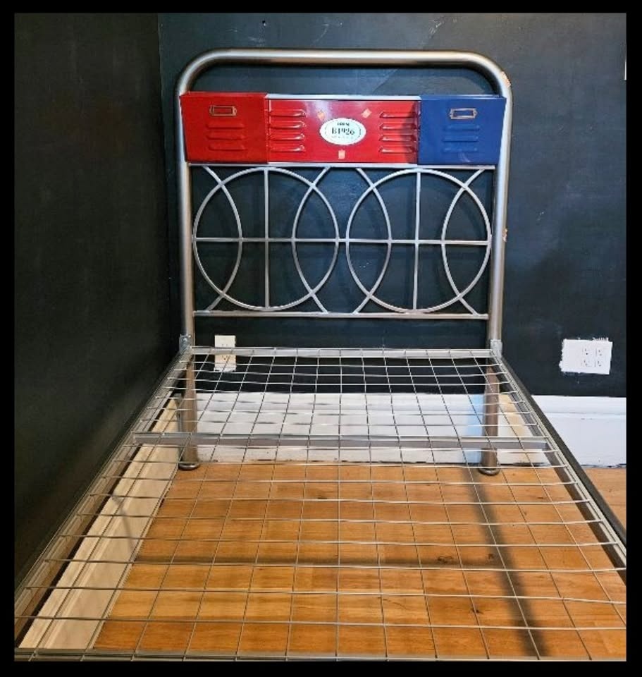 Twin Bed Frame - Red & Grey Metal - photo 3