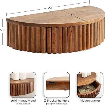 BRAND NEW Mango Wood Ribbed Texture Wall Shelf - photo 3