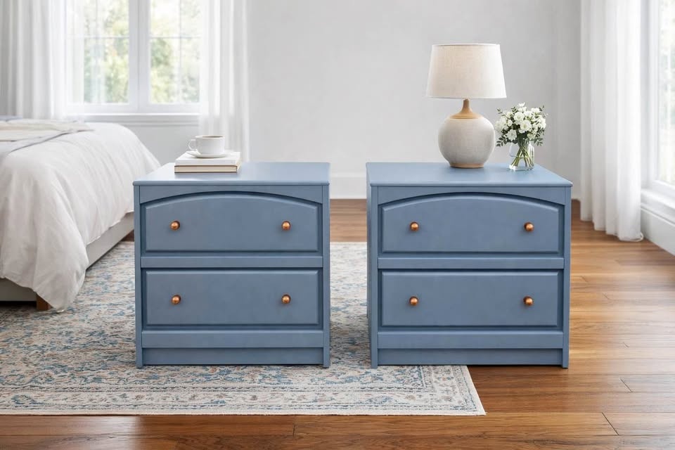 Refinished Modern Nightstands – Set of 2 Blue-Gray