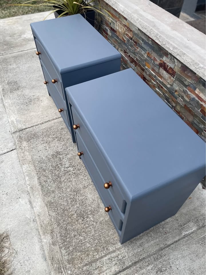Refinished Modern Nightstands – Set of 2 Blue-Gray - photo 3
