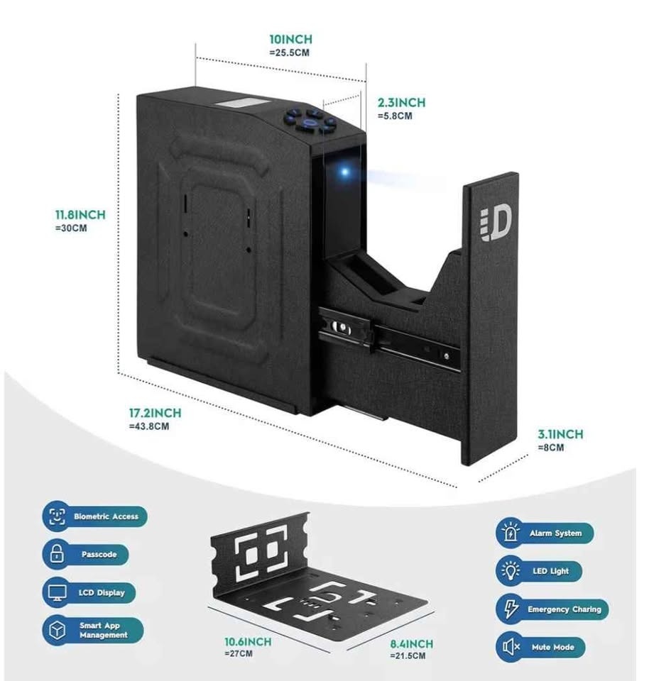 Gun Safe, Biometric Slider Bedside Handgun Safe - photo 2