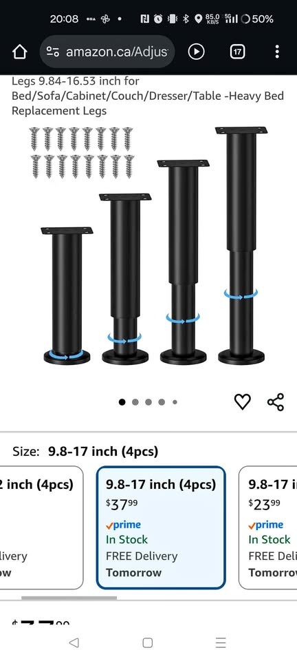 Furniture risers ($30 -4 legs, $55 -8 legs)