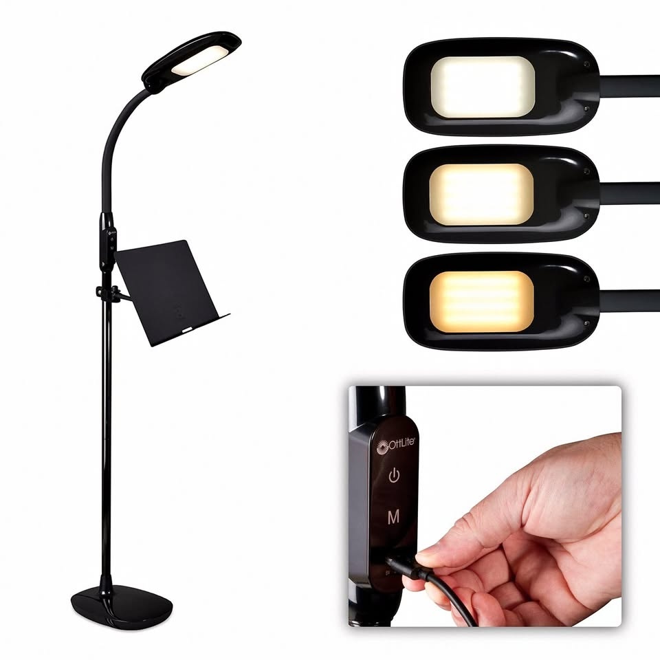 OttLite LED Floor Lamp with USB Charging Port & Tablet Stand