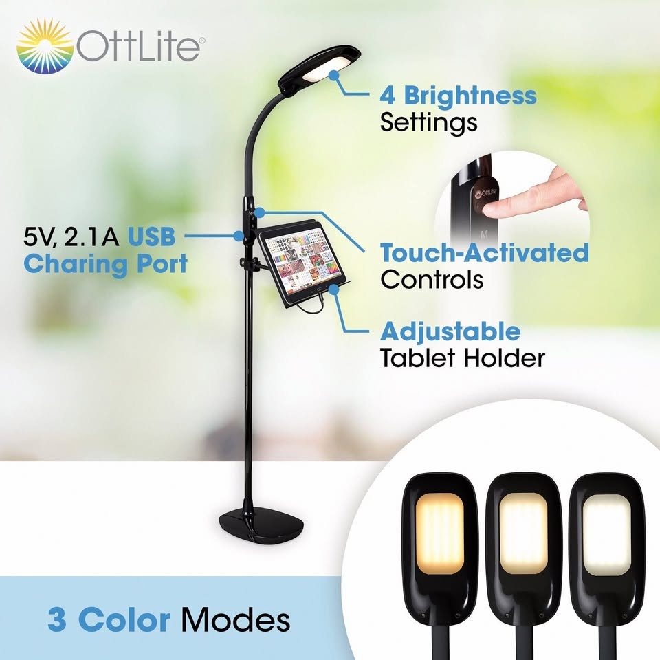 OttLite LED Floor Lamp with USB Charging Port & Tablet Stand - photo 2