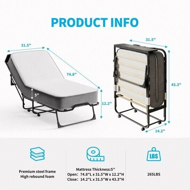 MUZZ Folding Bed with 4′′ Foam Mattress - photo 2