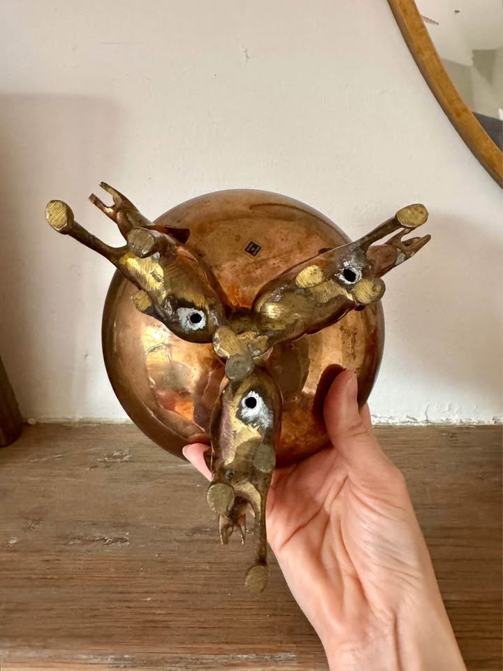 Vintage Brass Bowl with Three Elephant Stand - photo 3