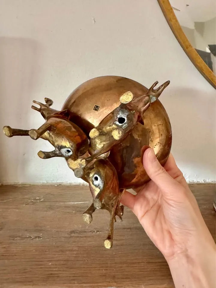 Vintage Brass Bowl with Three Elephant Stand image indicator(4)