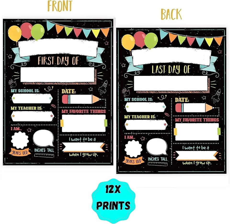 First and Last Day of School Board Signs Set of 12