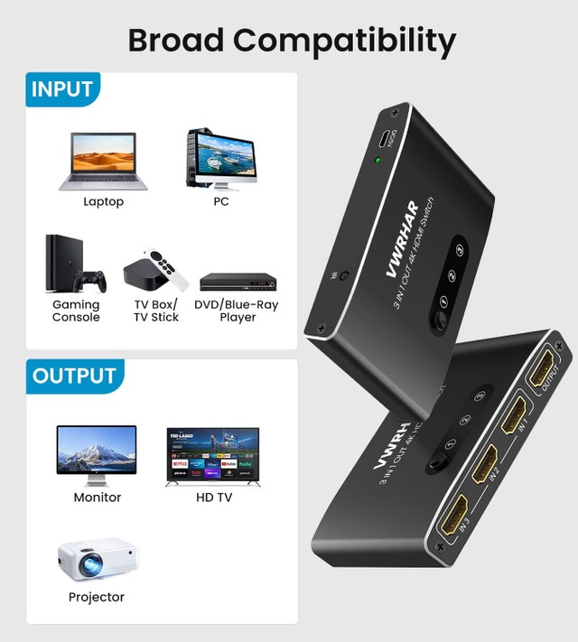 HDMI Switch 3 in 1 Out 4K UHD HDMI Splitter - photo 5