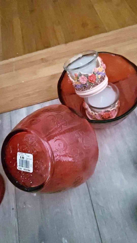 Red glass Bowls and Bottle