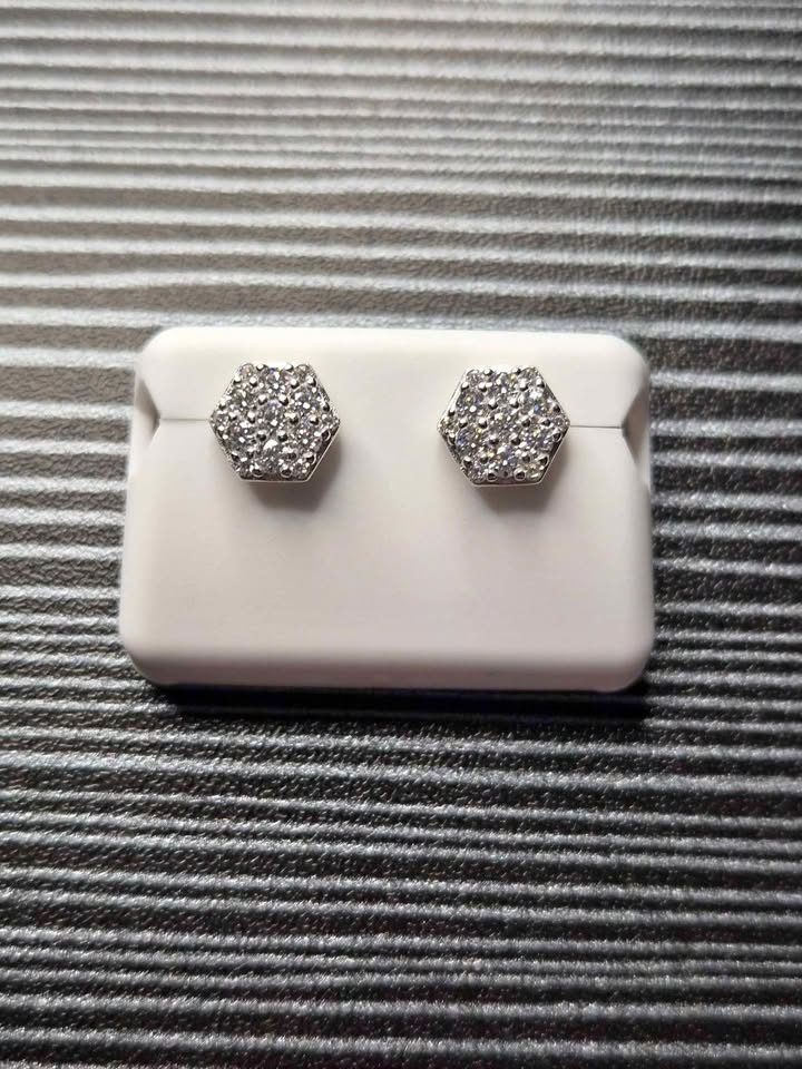 Moissanite Hexagon Earrings On 925 Sterling Silver (1 Car