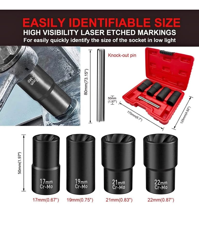 Greywolf 5-Pc Wheel Nut & Bolt Extractor Set