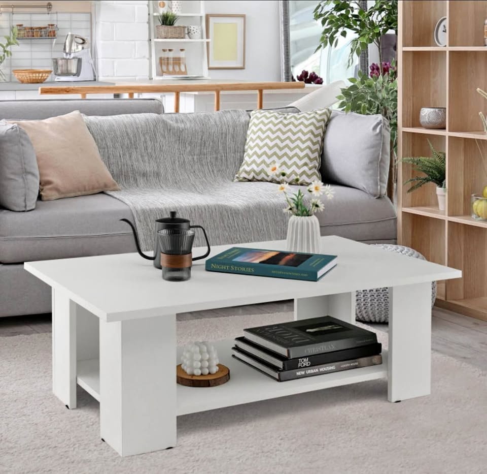 Modern 41" 2-Tier Wooden Coffee Table with Storage Shelf