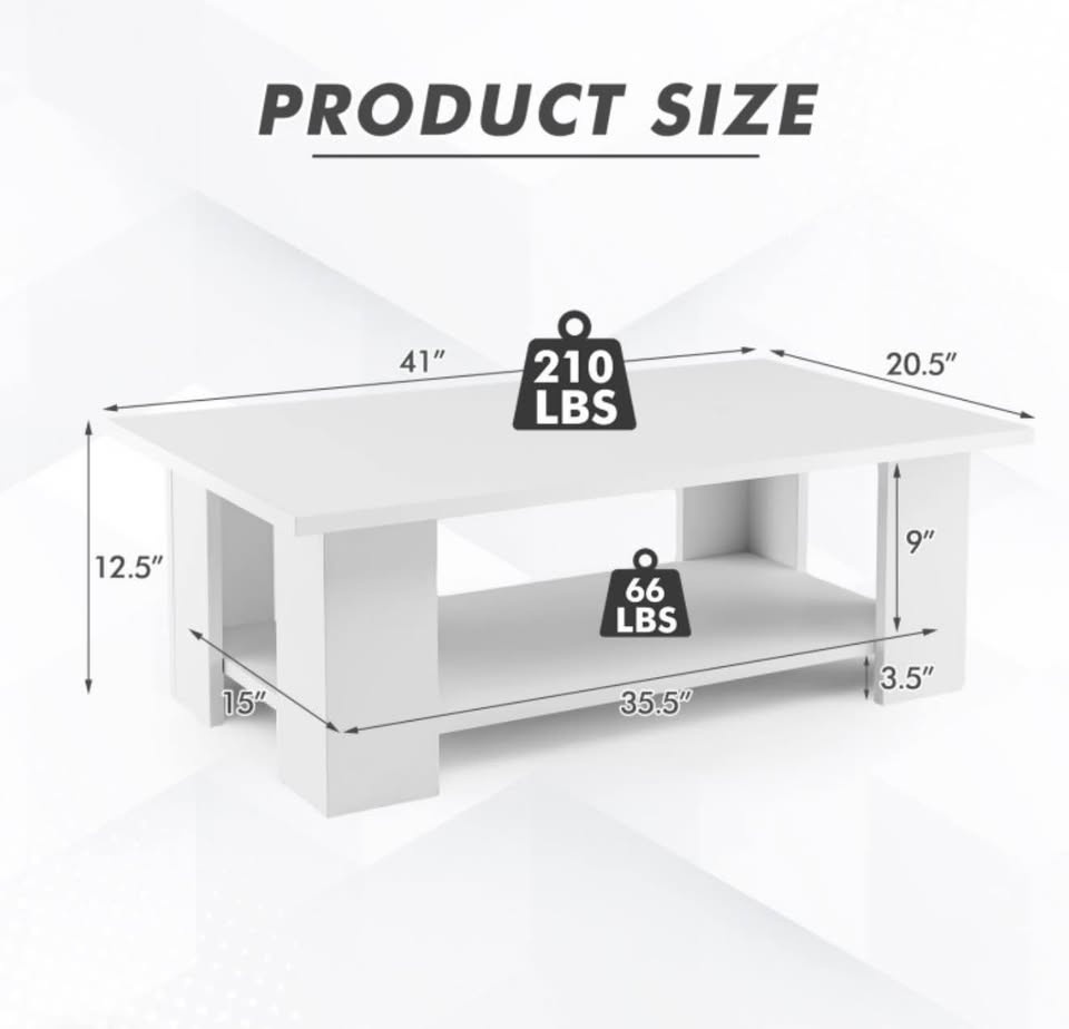 Modern 41" 2-Tier Wooden Coffee Table with Storage Shelf - photo 3