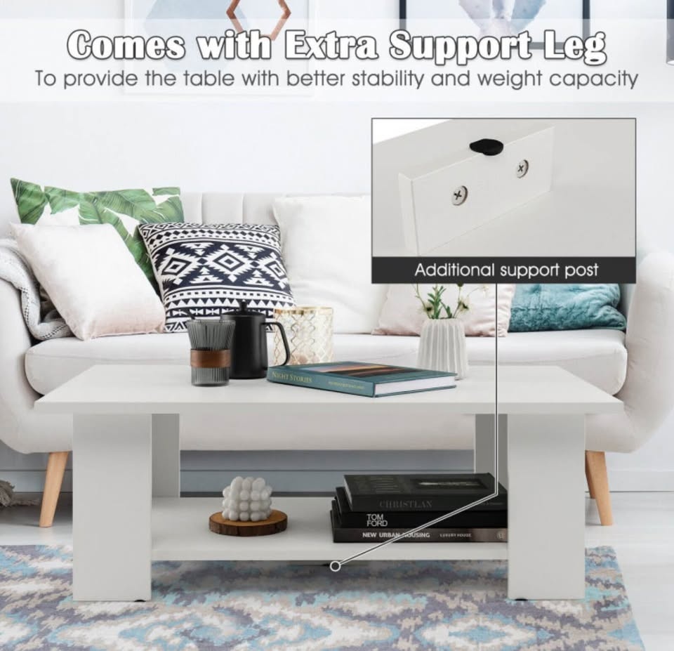 Modern 41" 2-Tier Wooden Coffee Table with Storage Shelf - photo 4