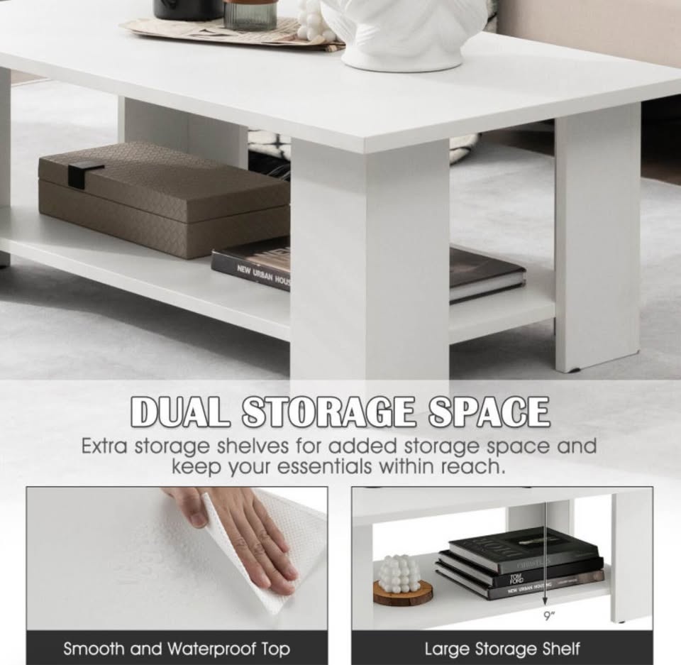 Modern 41" 2-Tier Wooden Coffee Table with Storage Shelf - photo 5