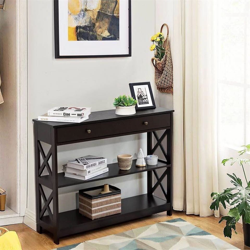 3-Tier Console Table with Drawer & Storage Shelves