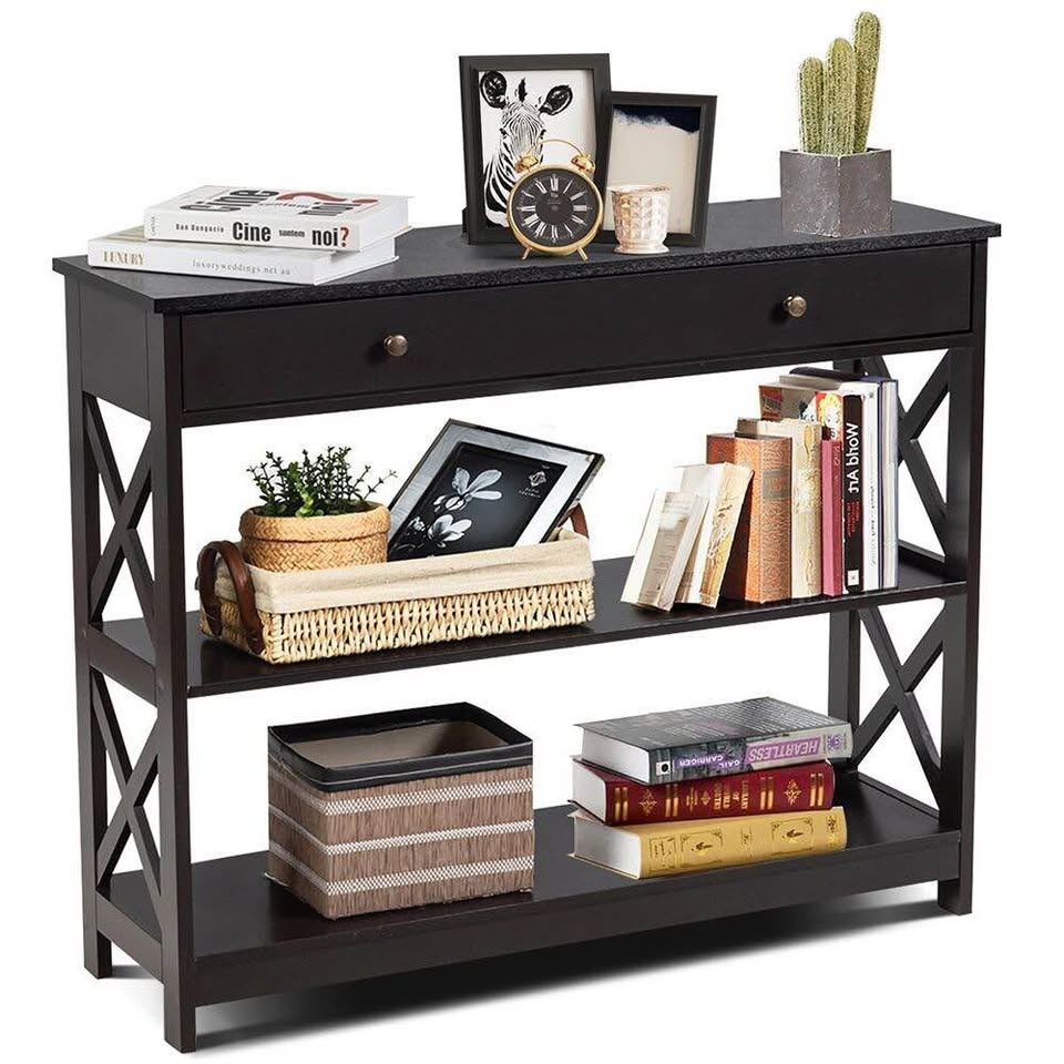 3-Tier Console Table with Drawer & Storage Shelves - photo 2