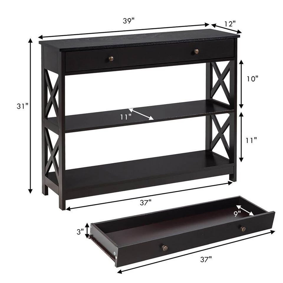 3-Tier Console Table with Drawer & Storage Shelves - photo 4